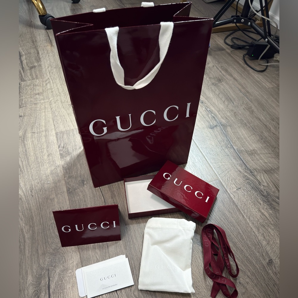 Gucci Burgundy Shopping Bag, Box and Accessories